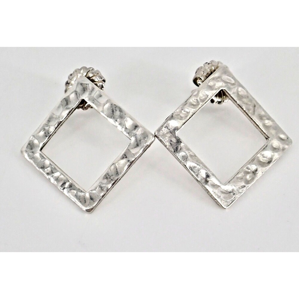 Hammered Sterling Silver .925 Square Post Stud Earrings 9.29 grams 1" x 1" - Picture 10 of 16